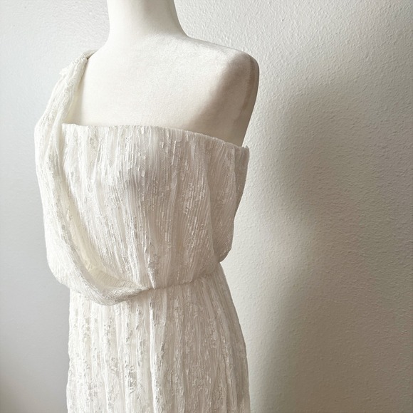 Jewel Badgley Mischka One-Shoulder Pleated Mesh Lace Gown Front Slit Size 8 NEW - Picture 5 of 13